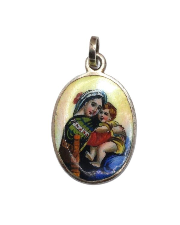Přívěs - Madonka, malba na porcelánu, obecný kov